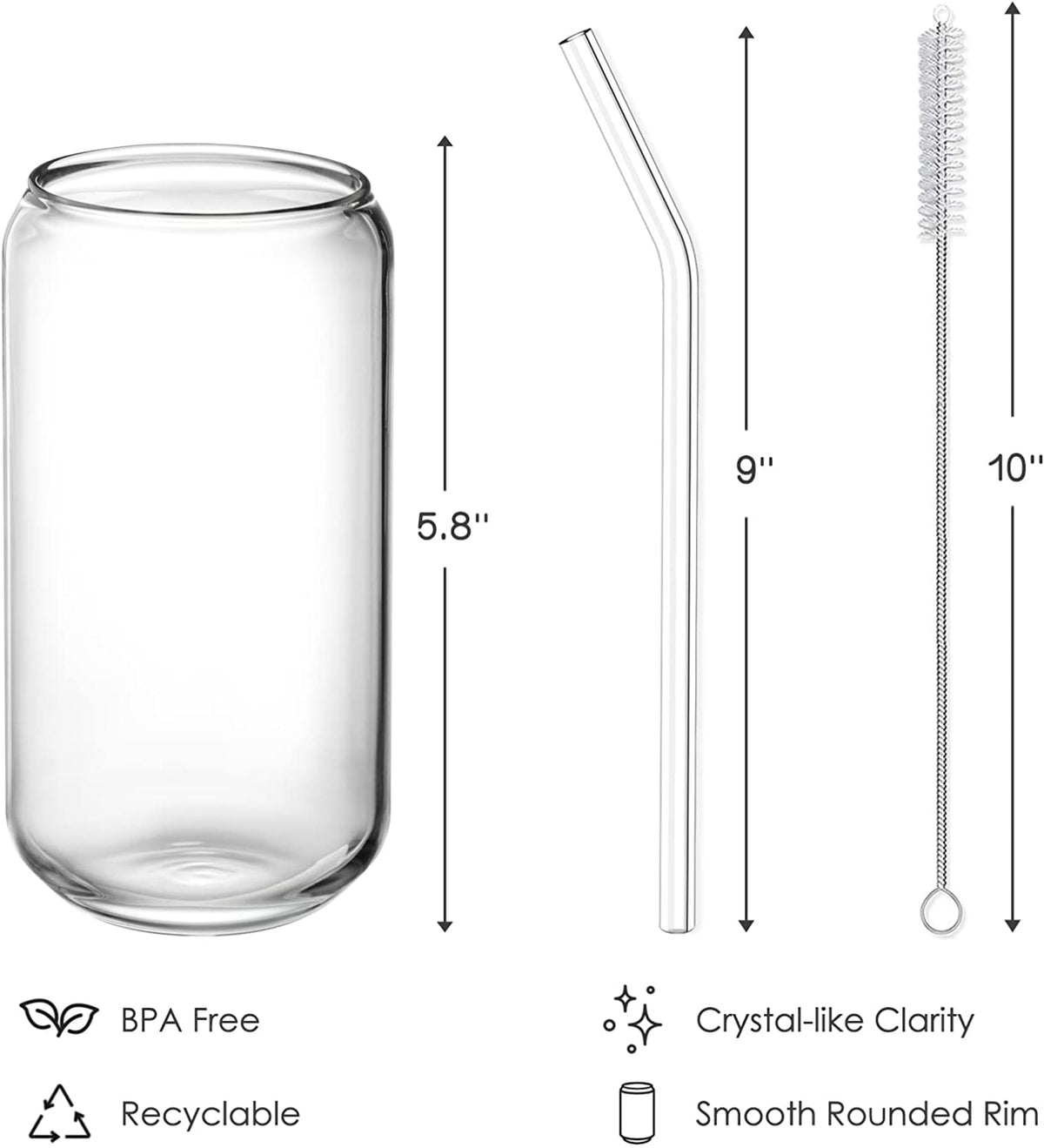 Drinking Glasses with Glass Straw 4pcs Set