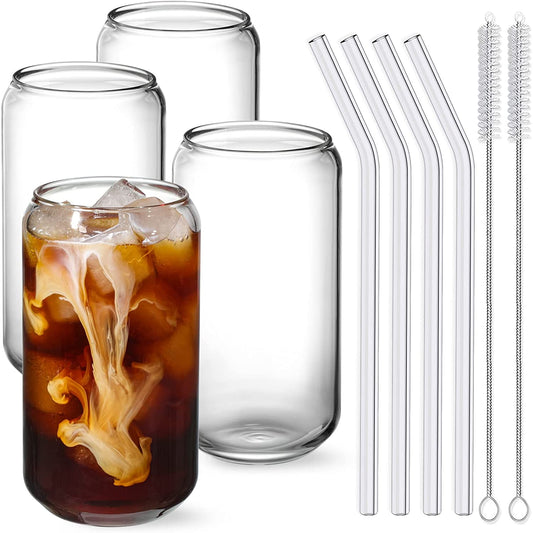 Drinking Glasses with Glass Straw 4pcs Set